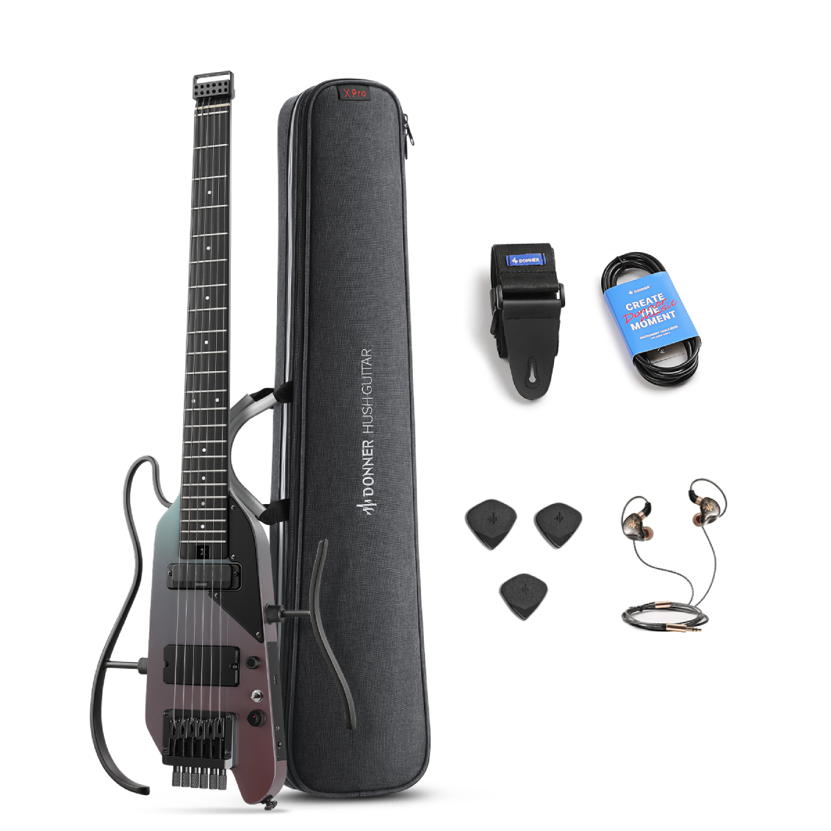 Donner HUSH™ X PRO Multi-Effekt-E-Gitarre-Schwarz-Aurora##
