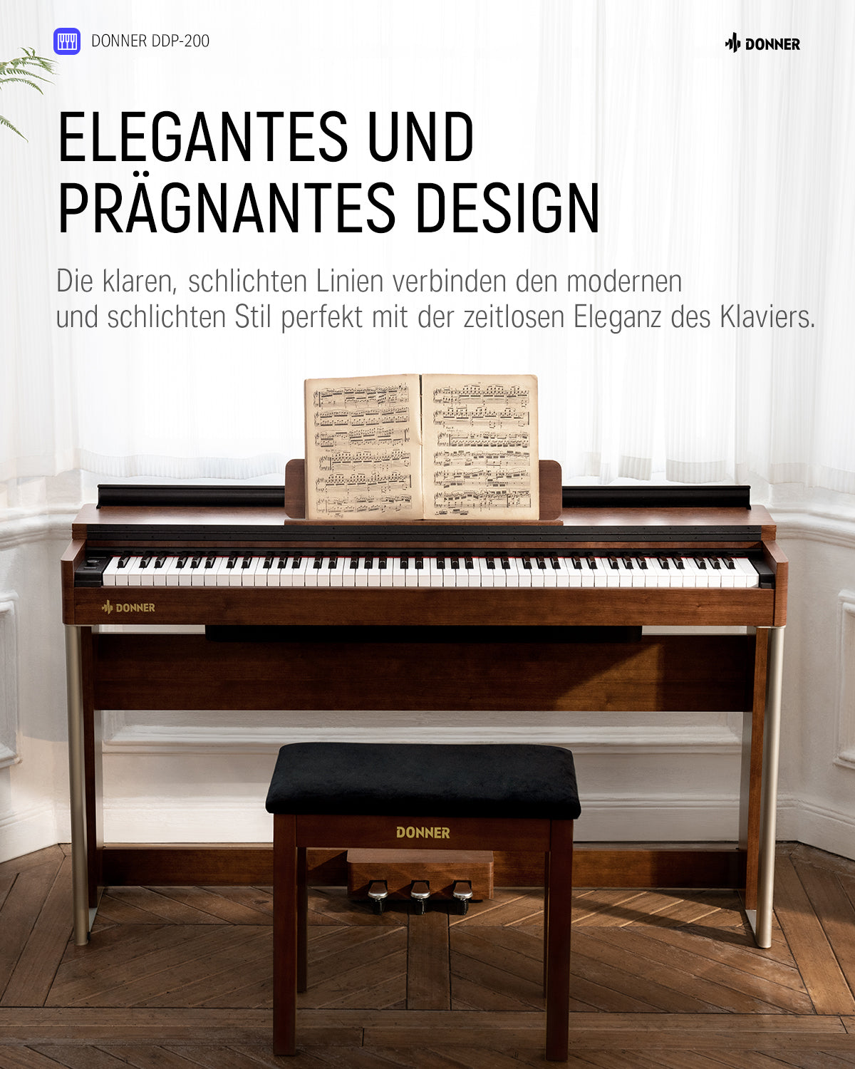 Donner DDP-200 Graded Hammer Action Holz Digital Piano-DDP-200##