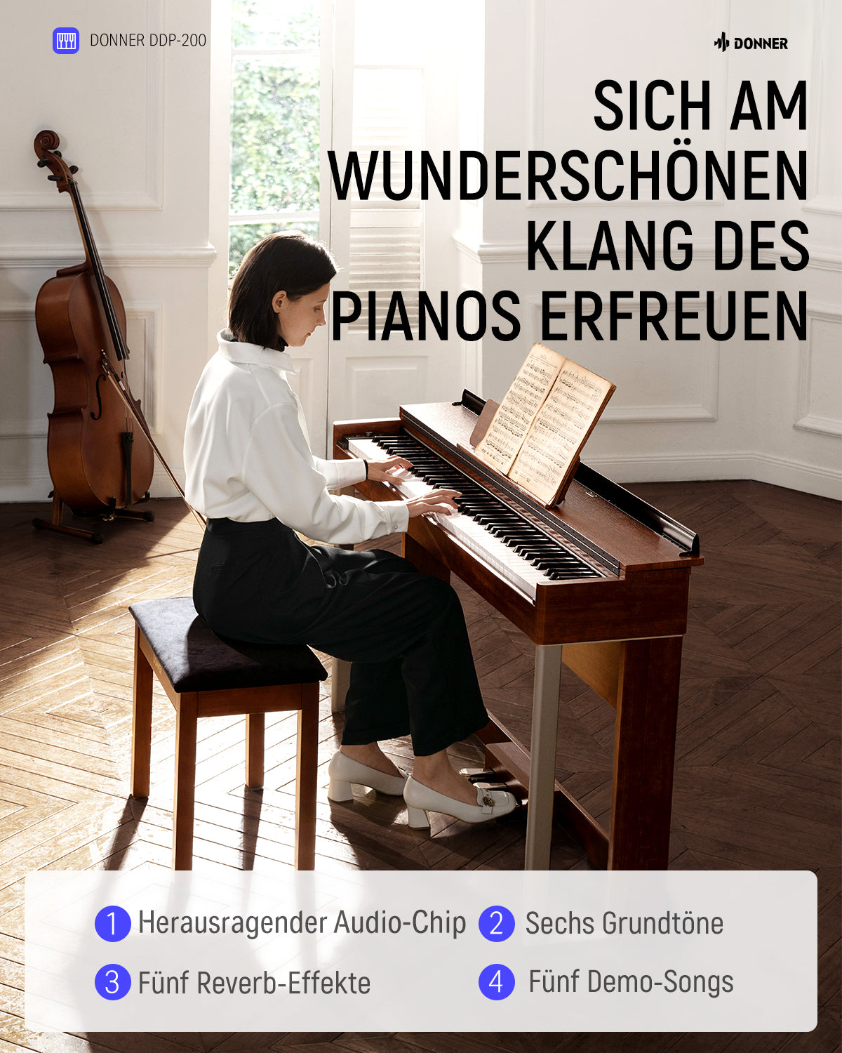 Donner DDP-200 Graded Hammer Action Holz Digital Piano-DDP-200##