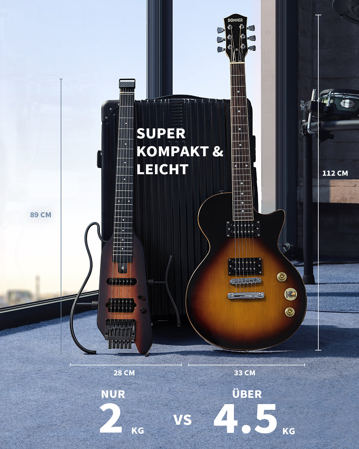 Donner HUSH™ X Kopflose Bauweise E‑Gitarre-Sunburst##
