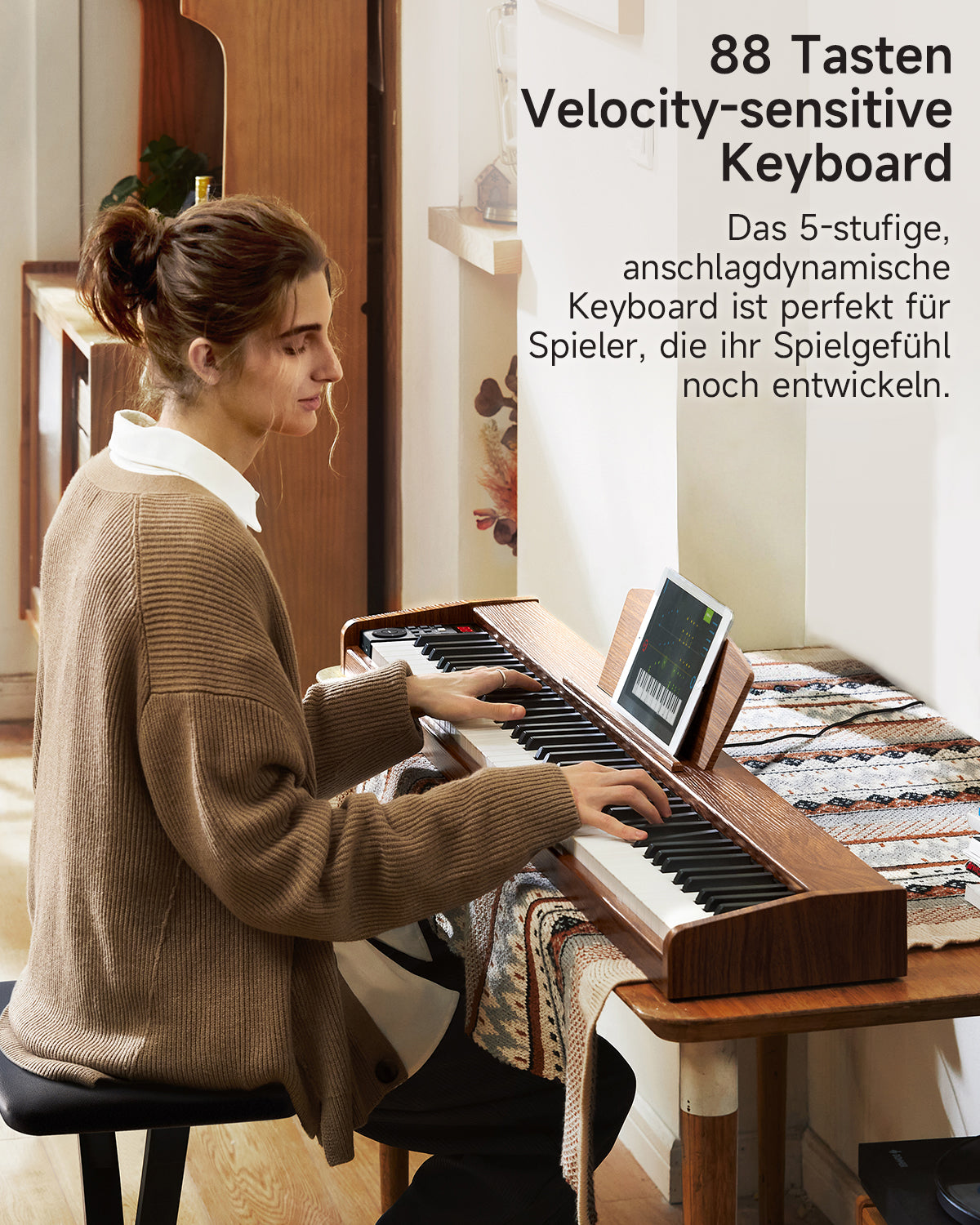 Donner DEP-1S Tastatur im Holzstil Digitalpiano-Antikbraun##