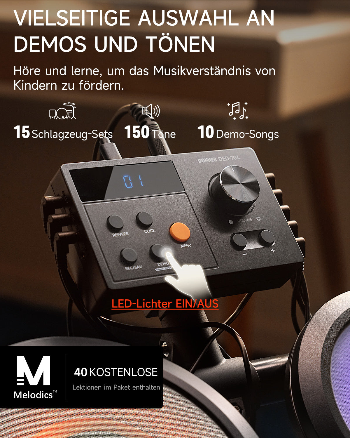 Donner DED-70L Elektronisches Schlagzeug mit LED-Licht