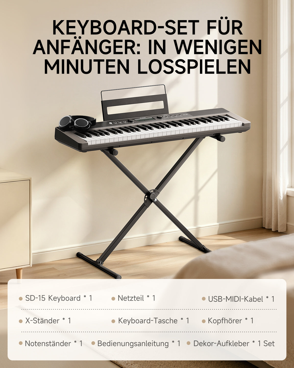 Donner SD-15 Elektronisches Keyboard mit 61 Tasten-Kombination##