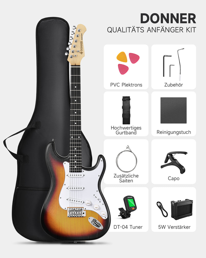 Donner DST-80 39 Zoll mattiertes ST-E-Gitarren-Kit mit Verstärker