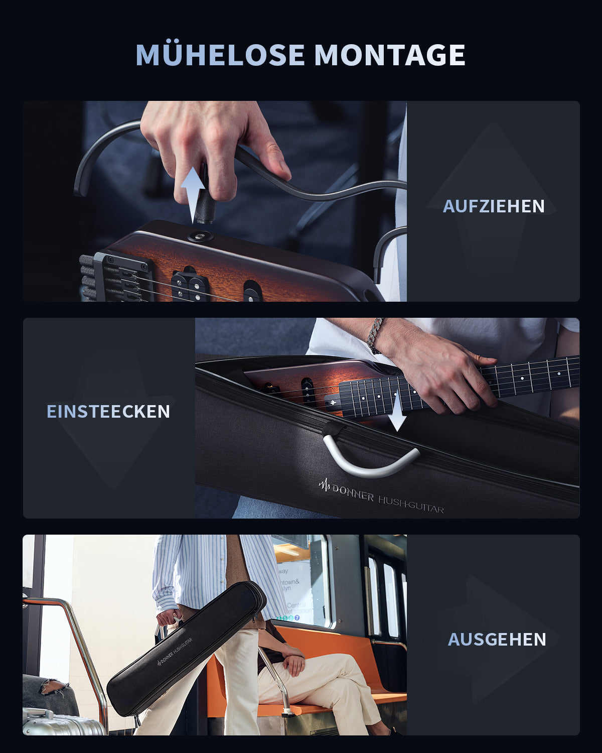 Donner HUSH™ X Kopflose Bauweise E‑Gitarre-Sunburst##
