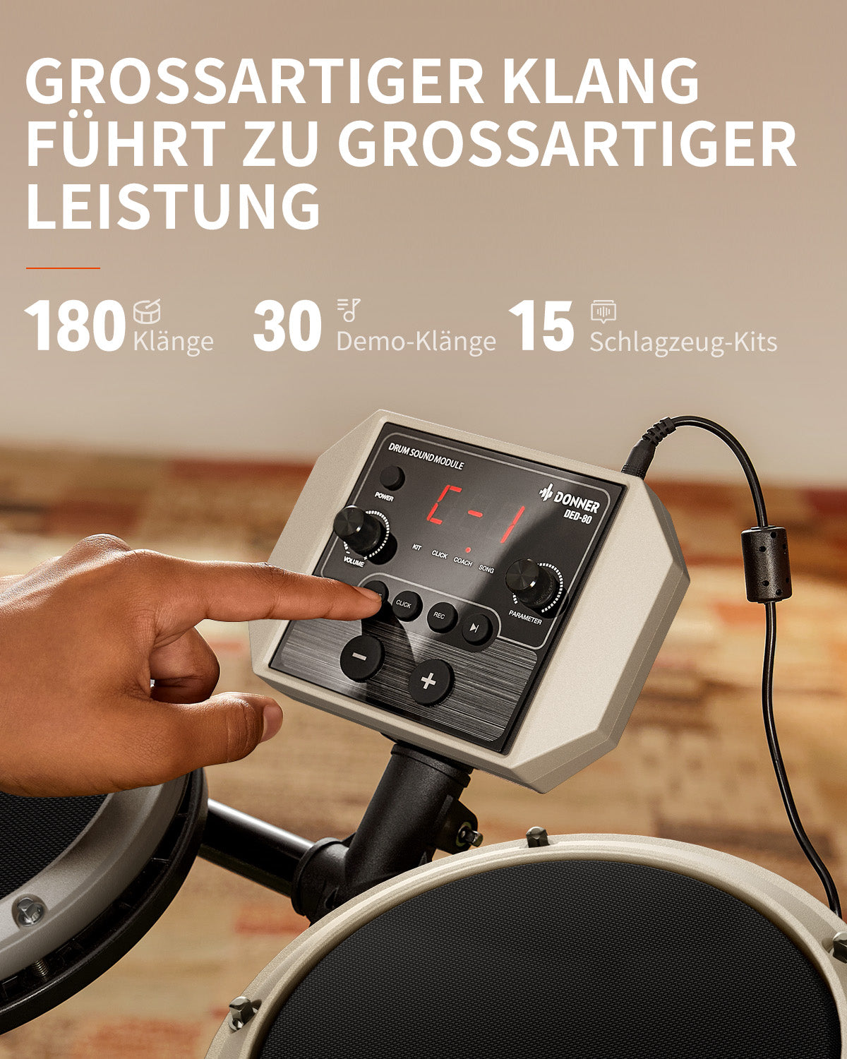 Donner DED-80 5 Drum 3 Cymbal E-Drum Set Weiß