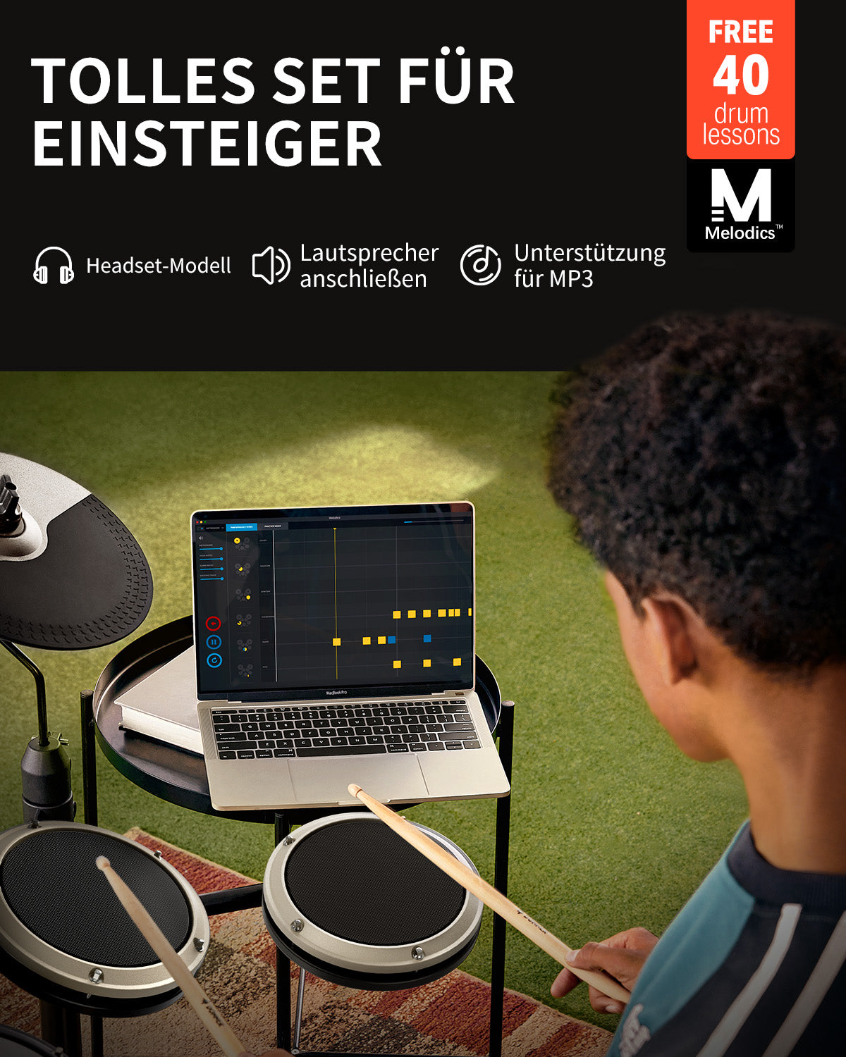 Donner DED-80 5 Drum 3 Cymbal E-Drum Set Weiß