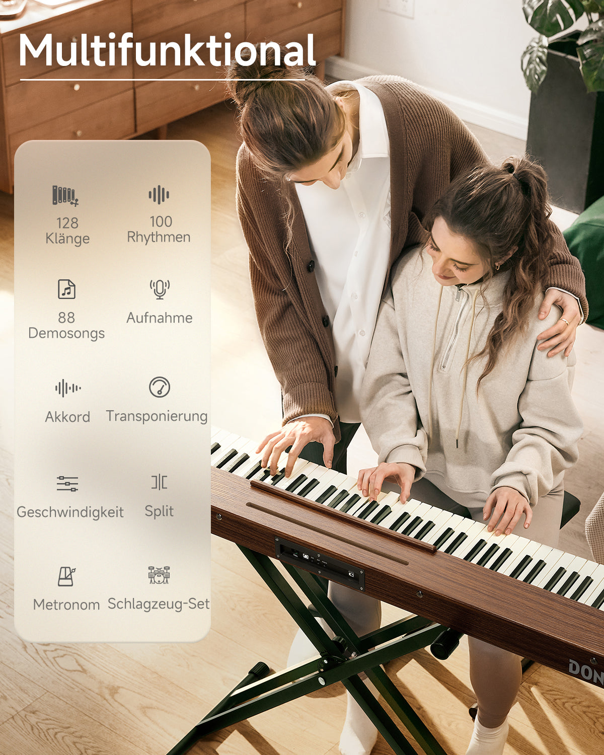 Donner DEP-1S Tastatur im Holzstil Digitalpiano-Antikbraun##