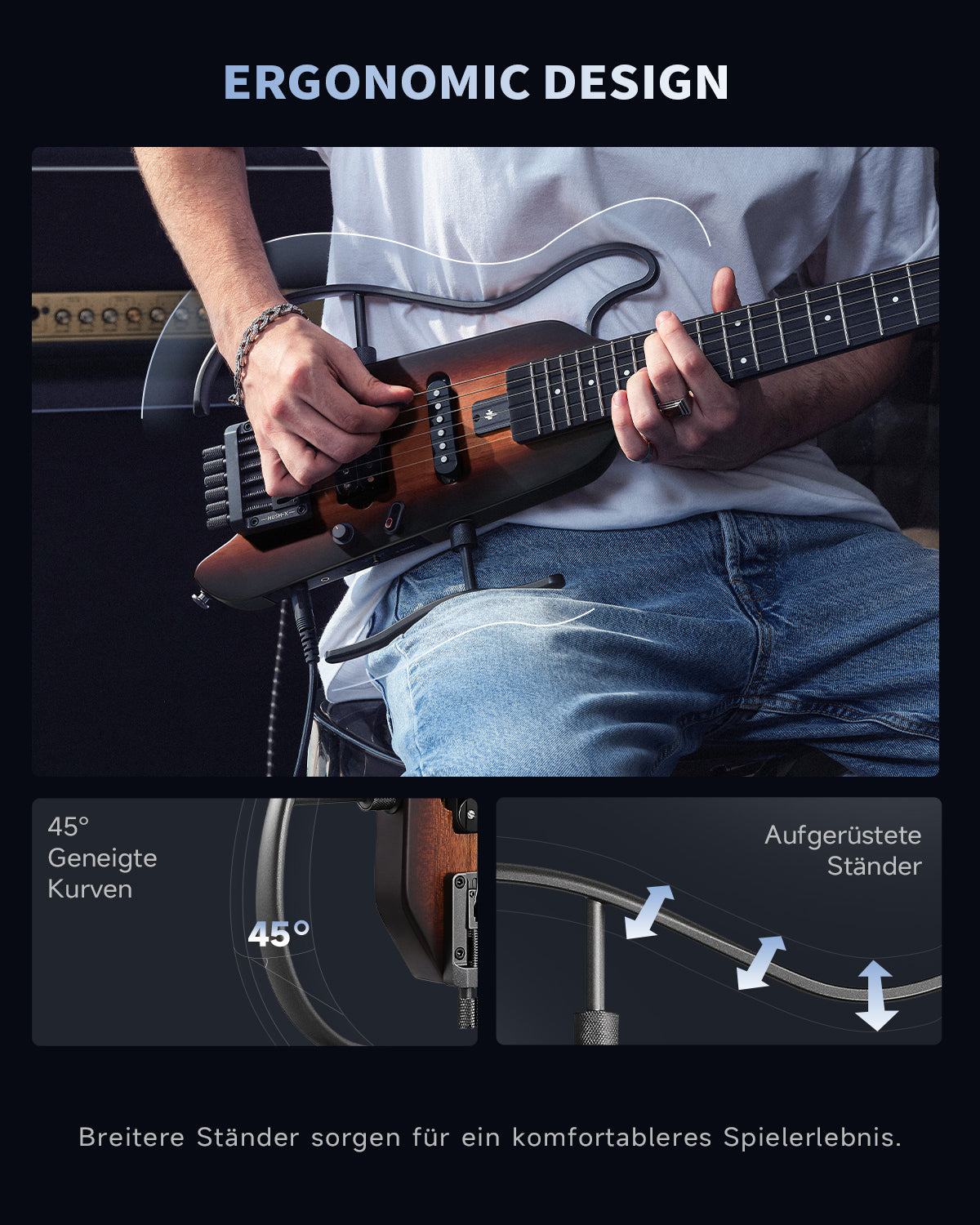 Donner HUSH™ X Kopflose Bauweise E‑Gitarre-Sunburst##