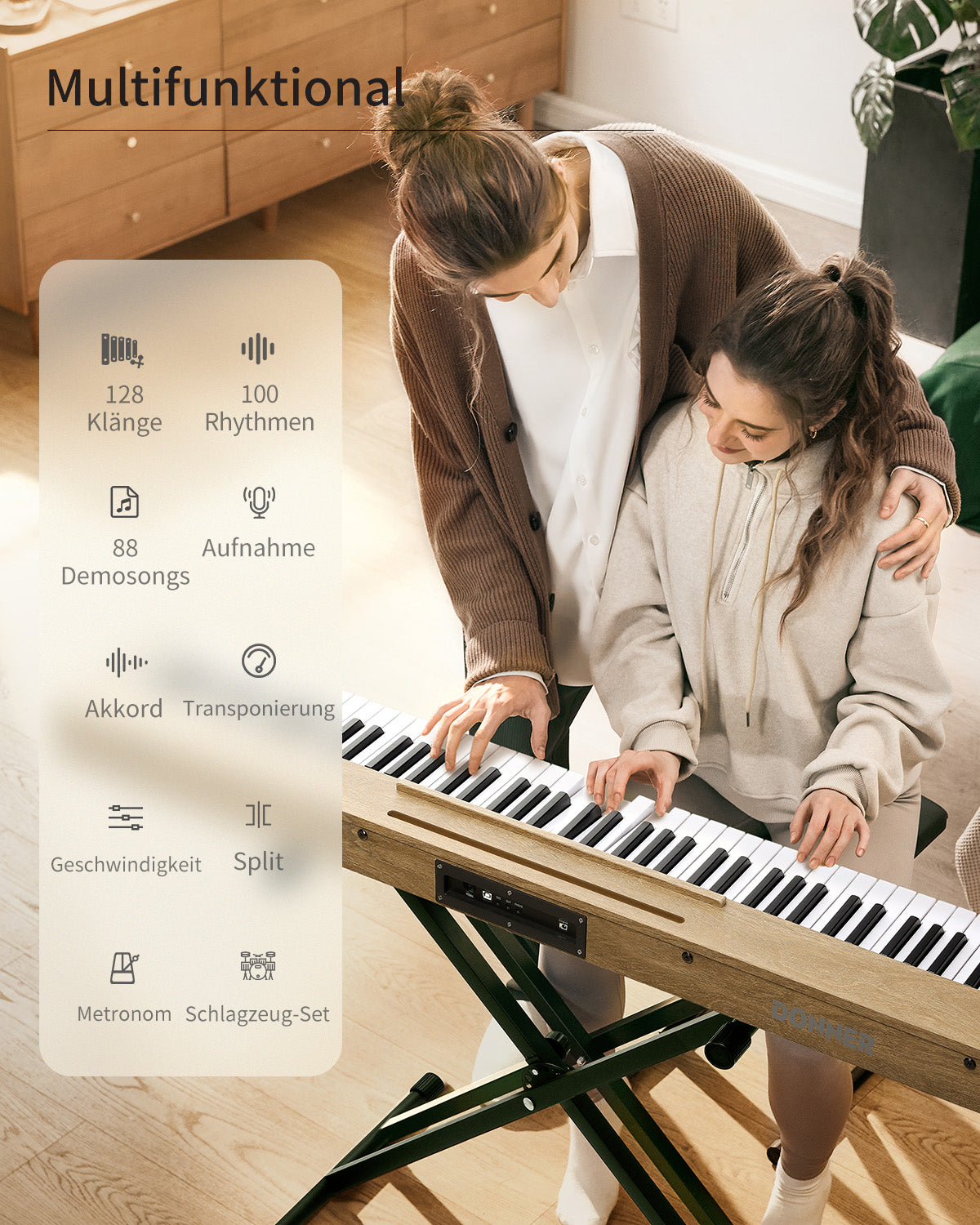 Donner DEP-1S Tastatur im Holzstil Digitalpiano-helle Holzfarbe##