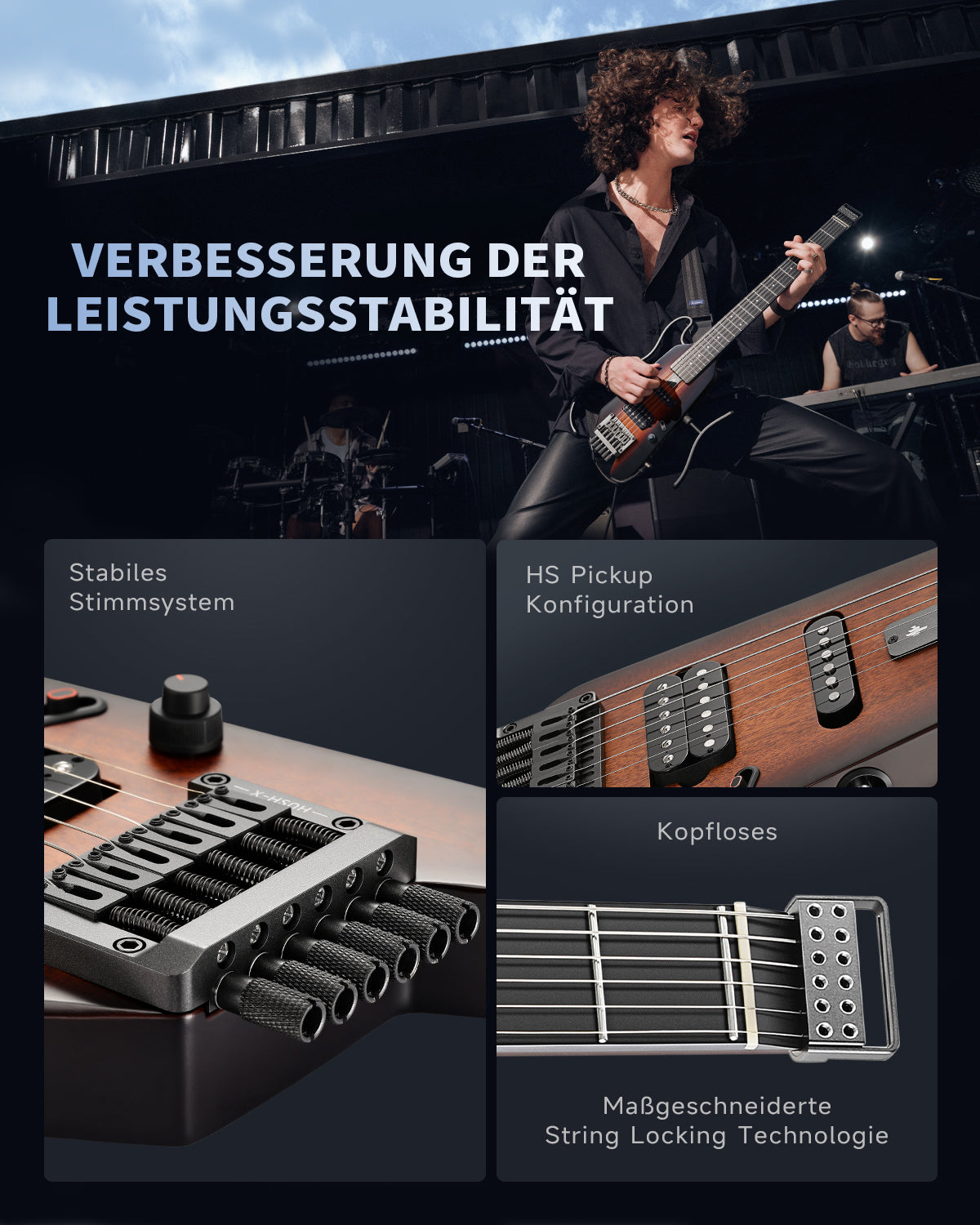 Donner HUSH™ X Kopflose Bauweise E‑Gitarre-Sunburst##