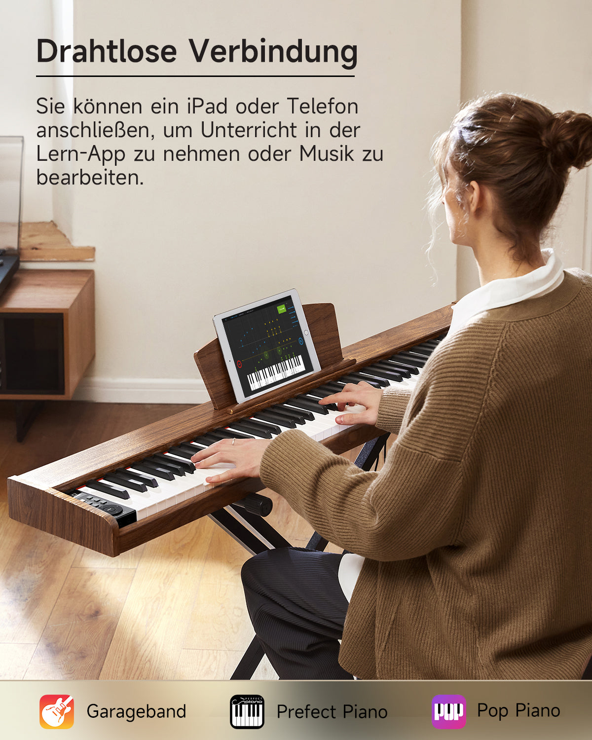 Donner DEP-1S Tastatur im Holzstil Digitalpiano-Antikbraun##