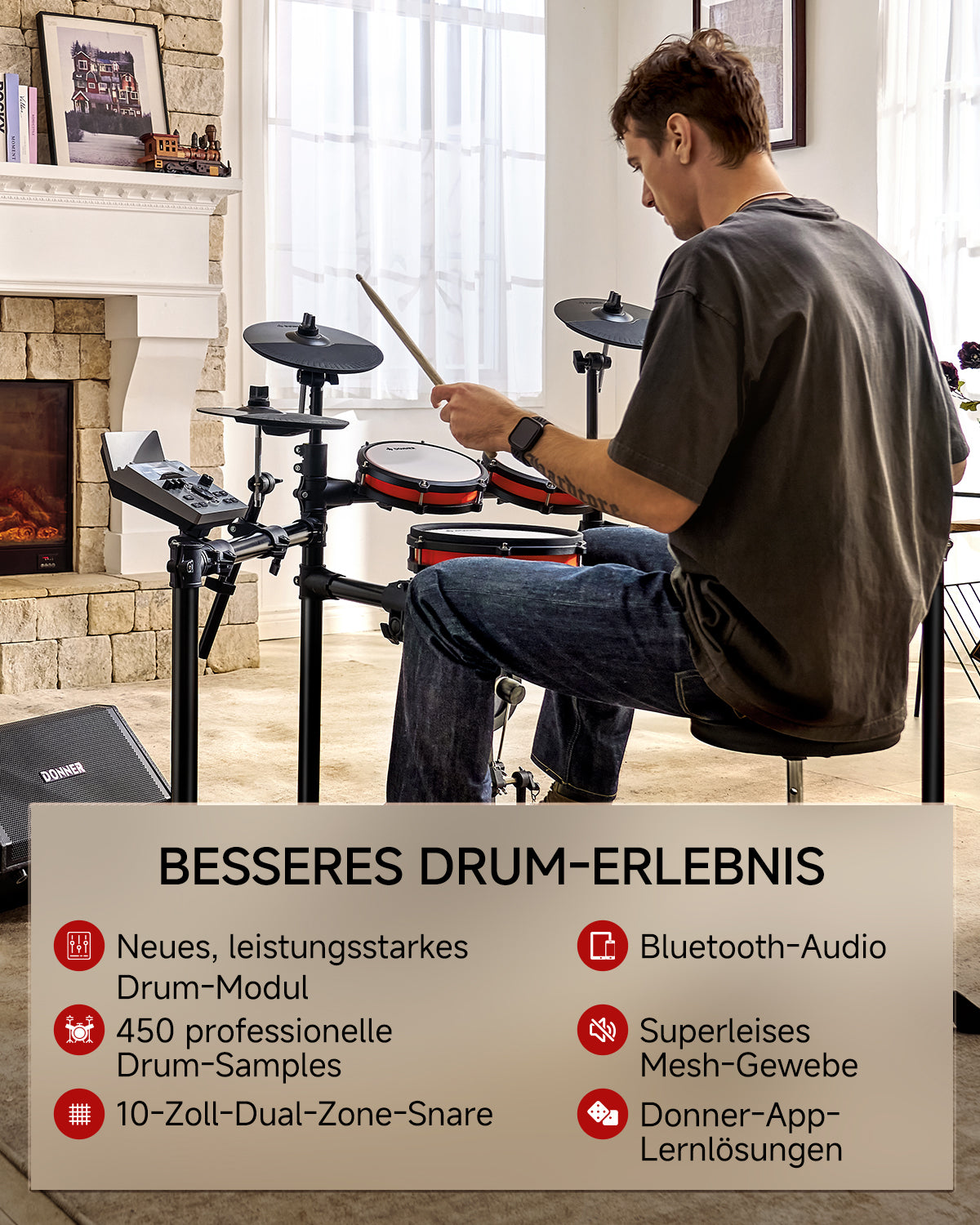 Donner DED-200 Elektronisches Schlagzeug-Neue 5 Trommeln und 4 Becken##