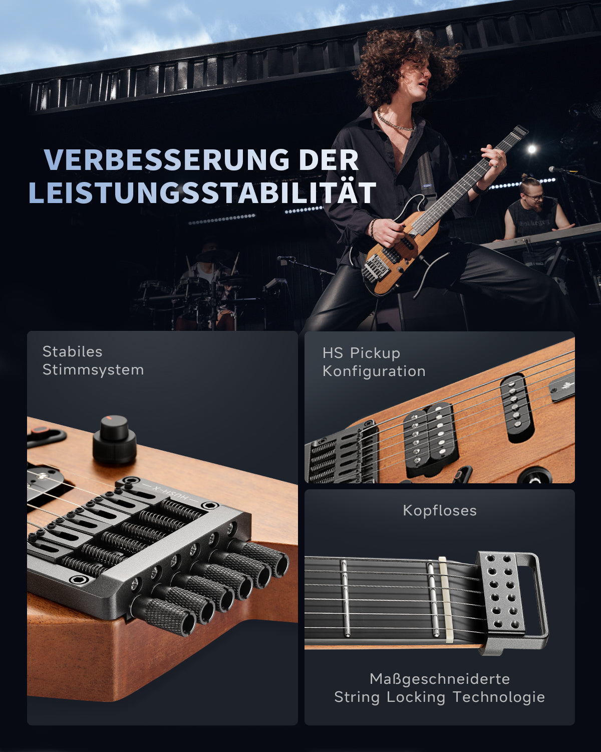 Donner HUSH™ X Kopflose Bauweise E‑Gitarre-Natürlich##