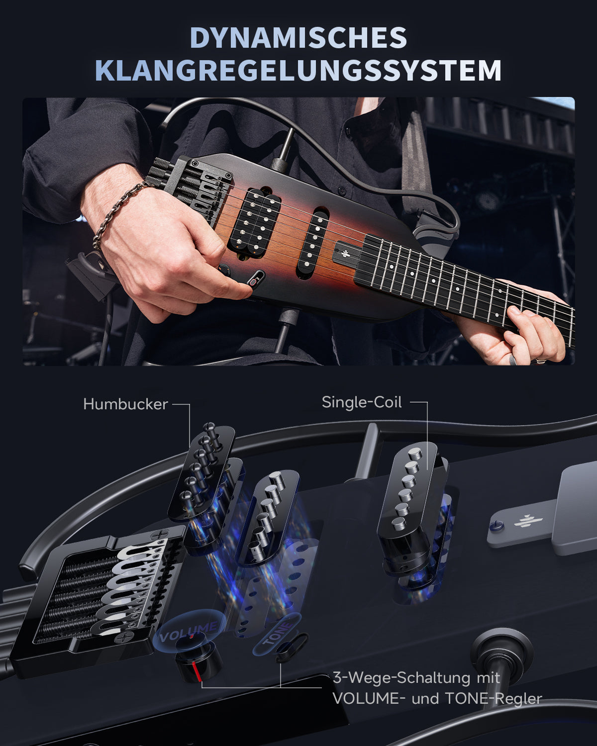 Donner HUSH™ X Kopflose Bauweise E‑Gitarre-Sunburst##