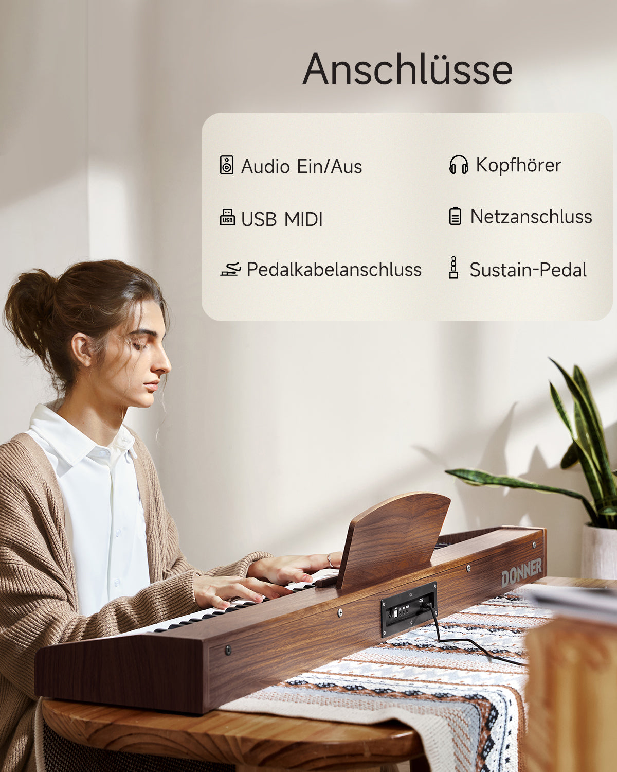 Donner DEP-1S Tastatur im Holzstil Digitalpiano-Antikbraun##