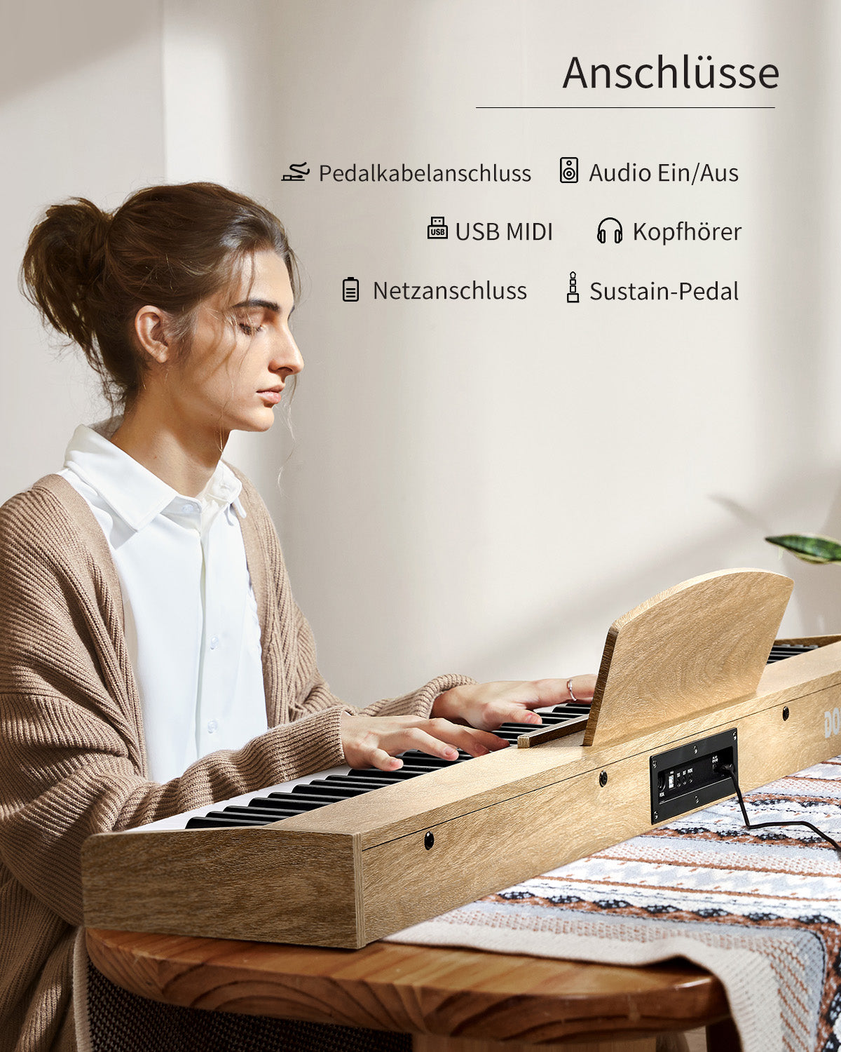 Donner DEP-1S Tastatur im Holzstil Digitalpiano-helle Holzfarbe##