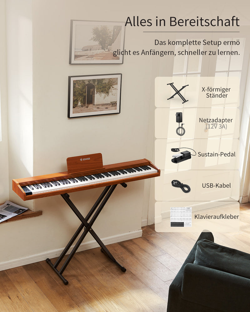 Donner DEP-1S Digitalpiano Halbgewichtete E-Piano Tastatur im Holzstil