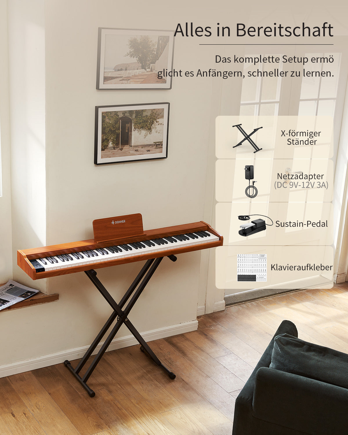 Donner DEP-1S Tastatur im Holzstil Digitalpiano