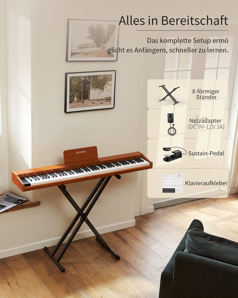 Donner DEP-1S Digitalpiano Halbgewichtete E-Piano Tastatur im Holzstil