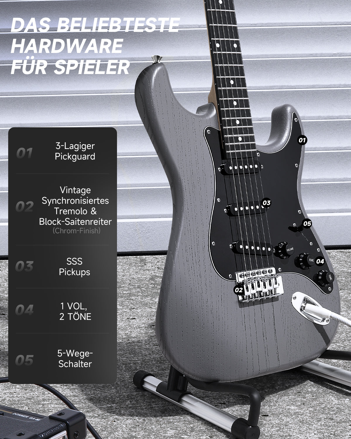 Donner DST-80 39 Zoll mattiertes ST-E-Gitarren-Kit mit Verstärker