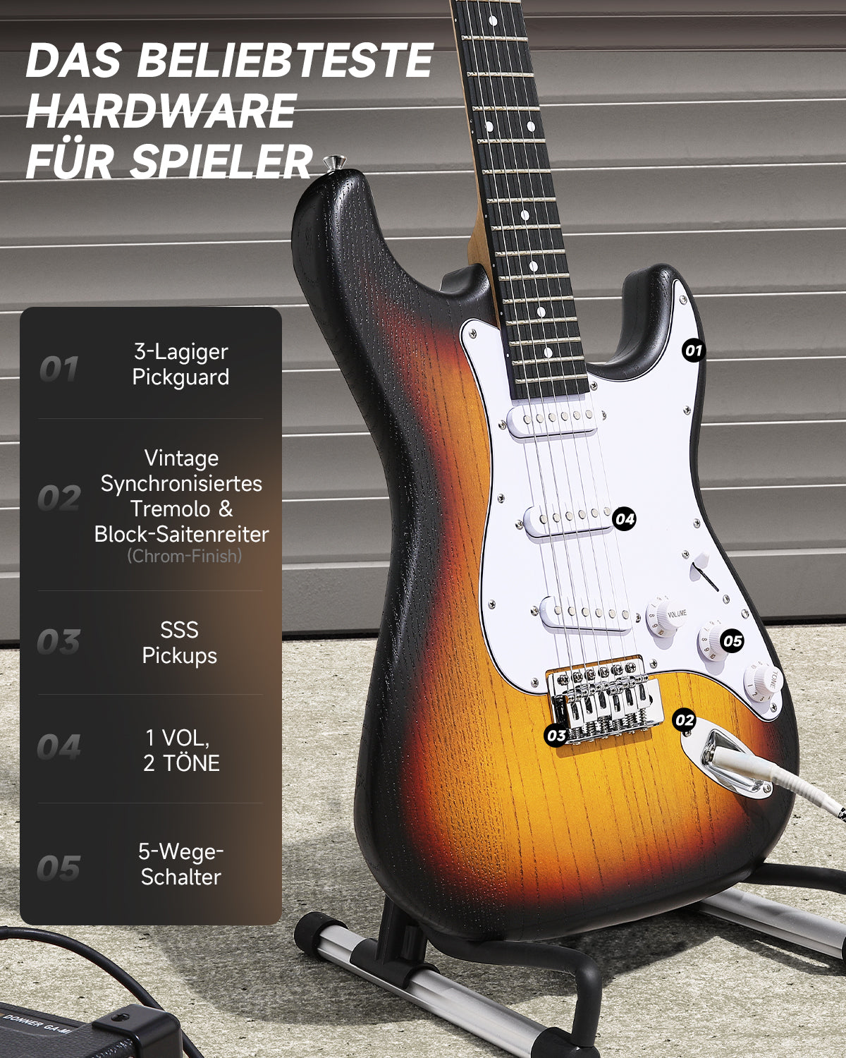 Donner DST-80 39 Zoll mattiertes ST-E-Gitarren-Kit mit Verstärker