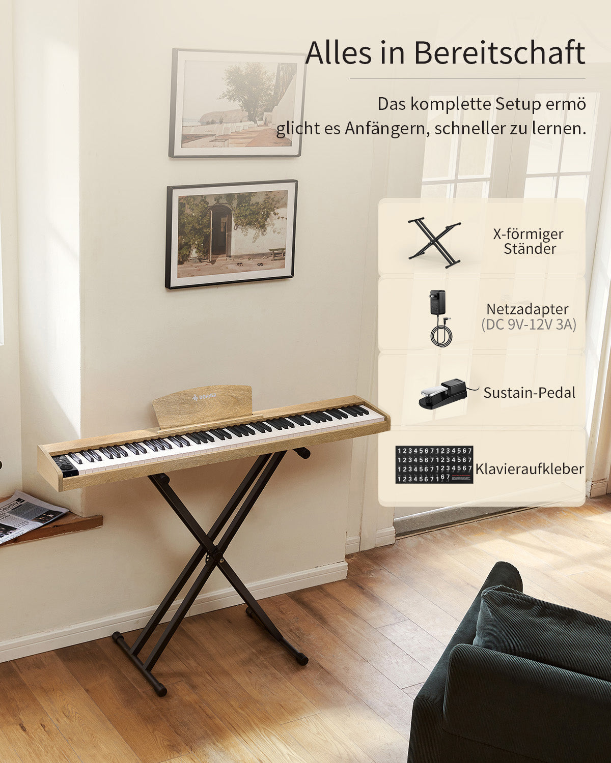 Donner DEP-1S Tastatur im Holzstil Digitalpiano-helle Holzfarbe##