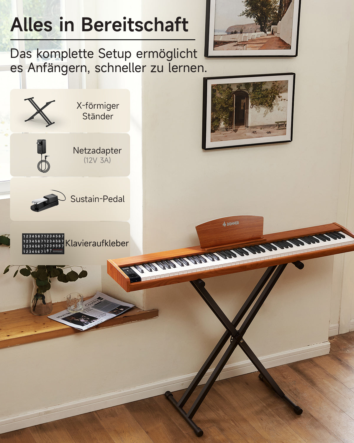 Donner DEP-1S Tastatur im Holzstil Digitalpiano-Naturholzfarbe【Neue Version】##