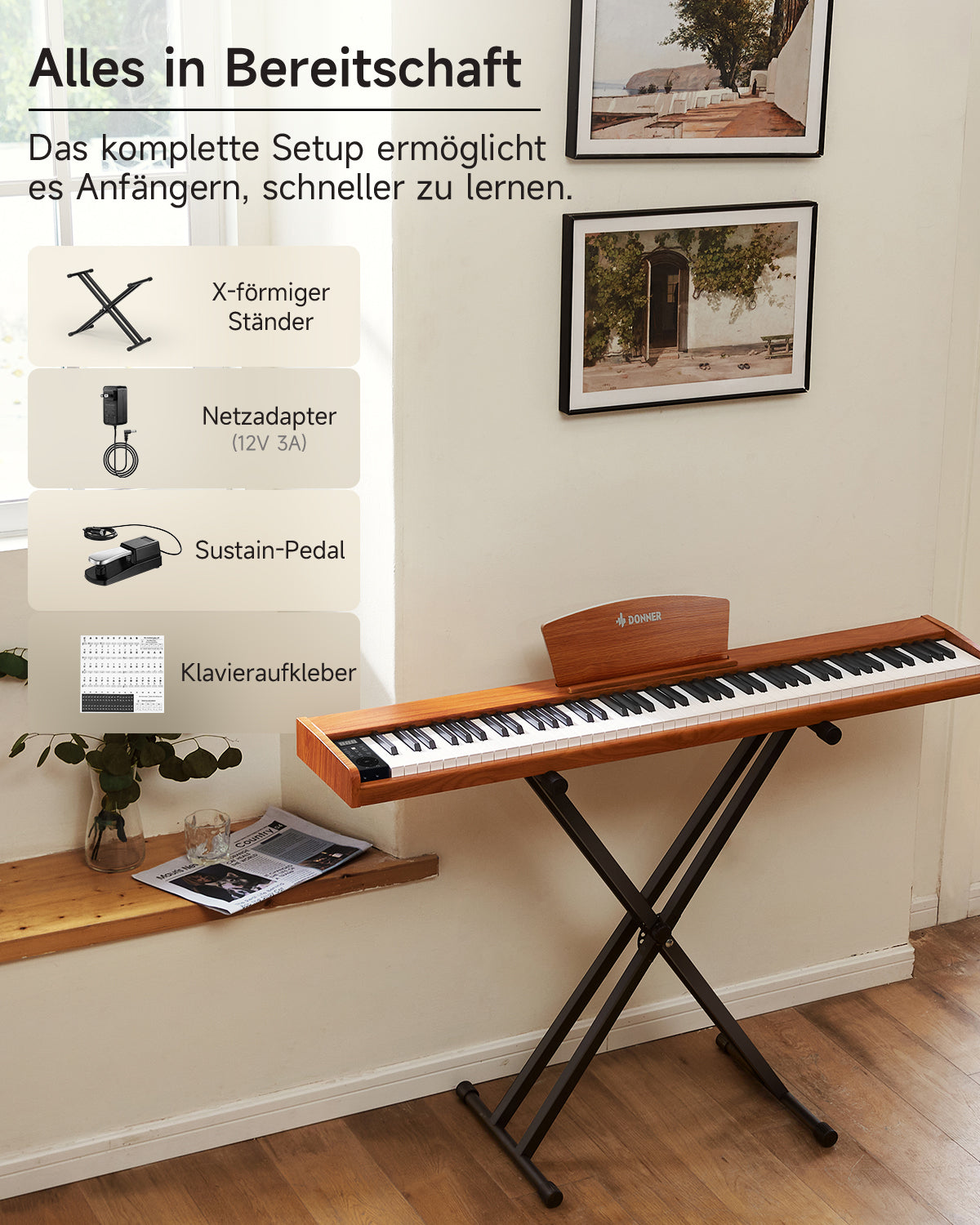 Donner DEP-1S Tastatur im Holzstil Digitalpiano-Naturholzfarbe【Neue Version】##