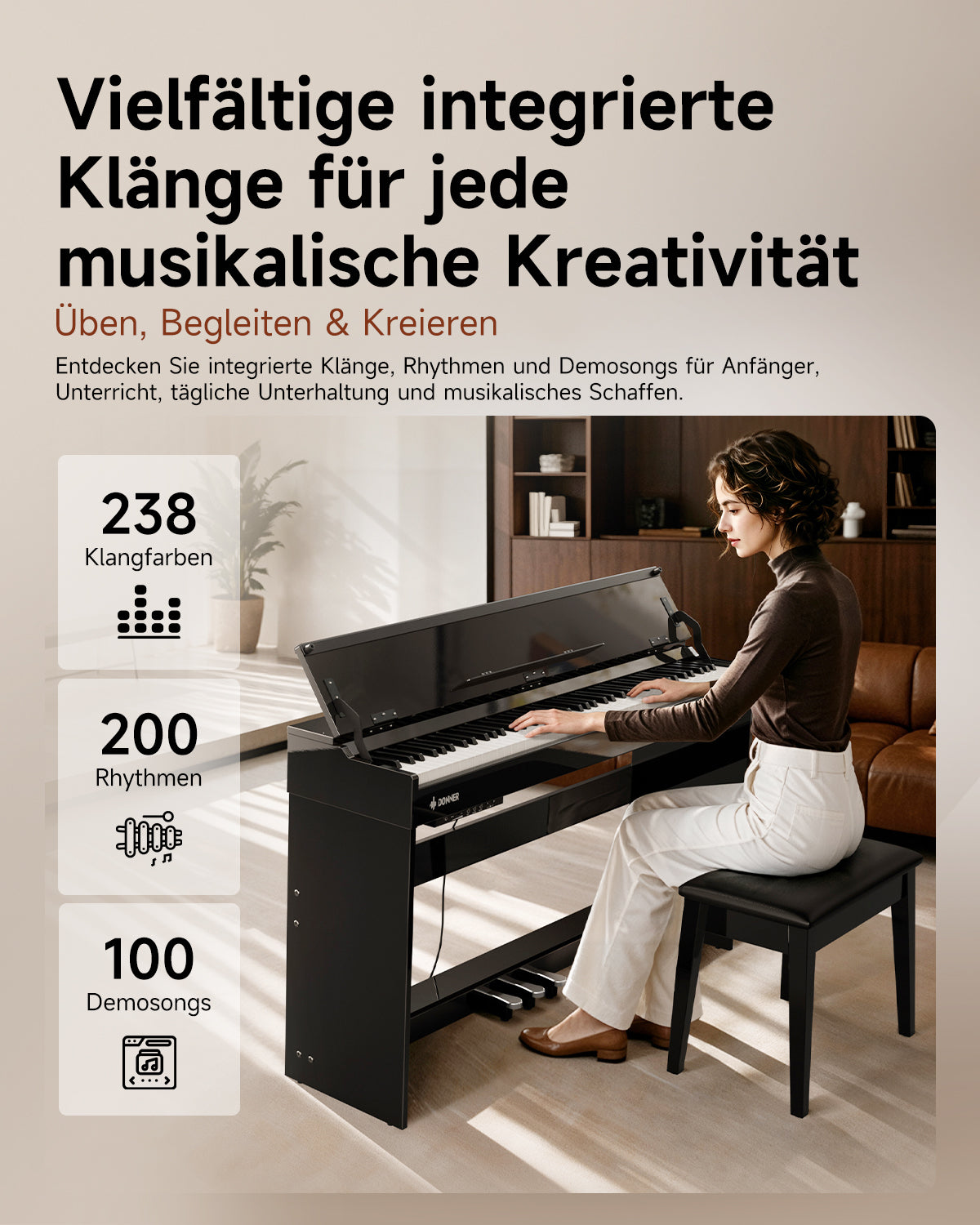 Donner DDP-75 Modernes Digitalpiano in Hochglanz
