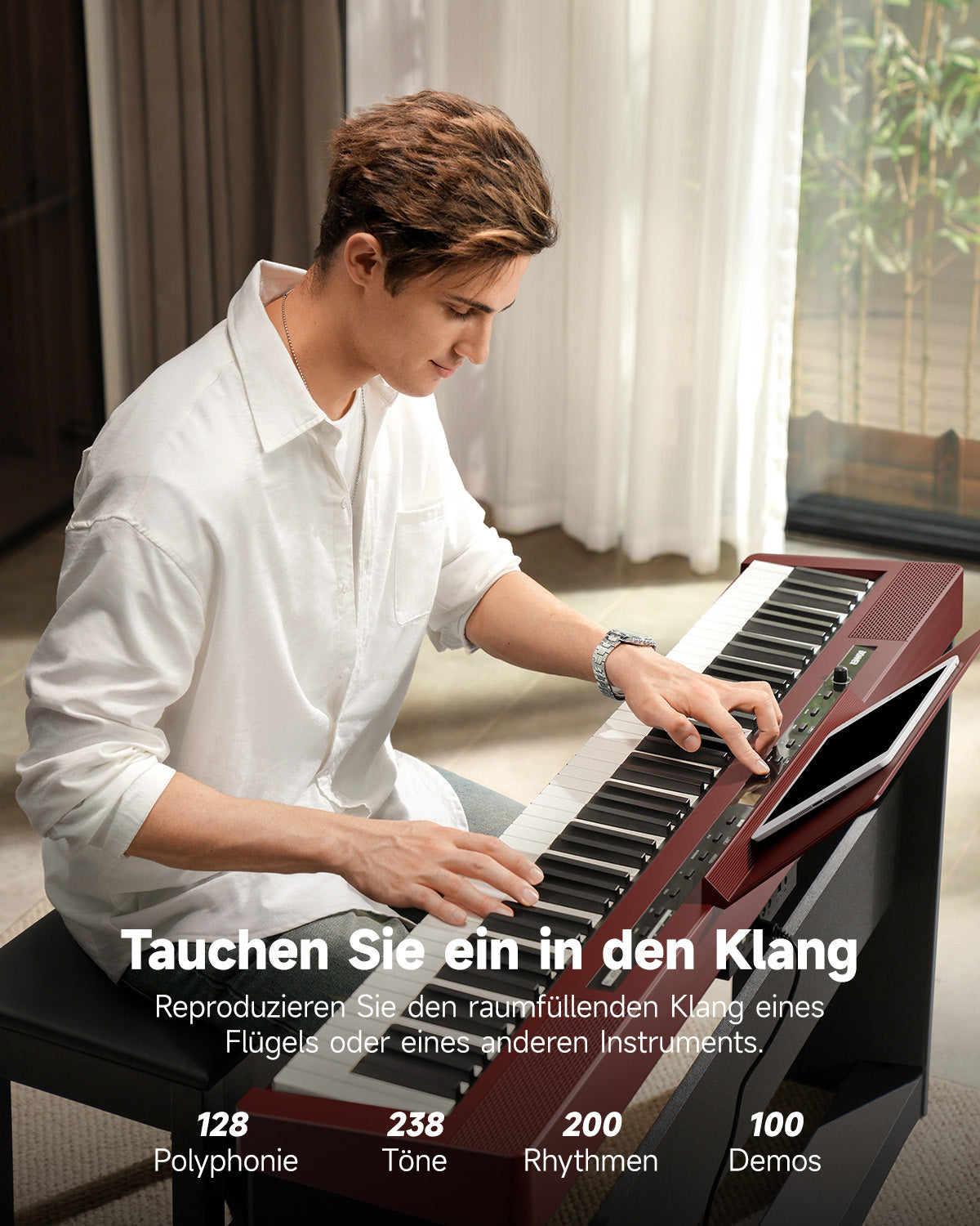 Donner DEP-16S Tragbares Digitalpiano mit Holzständer_Rot