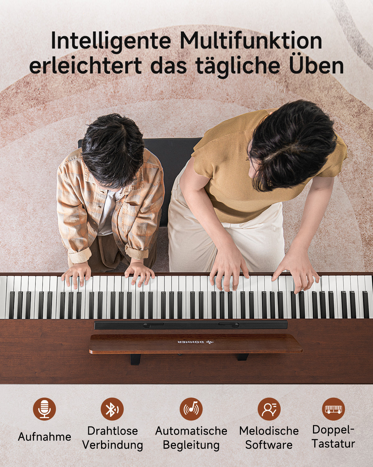 Donner DDP-200 PRO Digital Piano mit Touchscreen-Dunkelbraun##