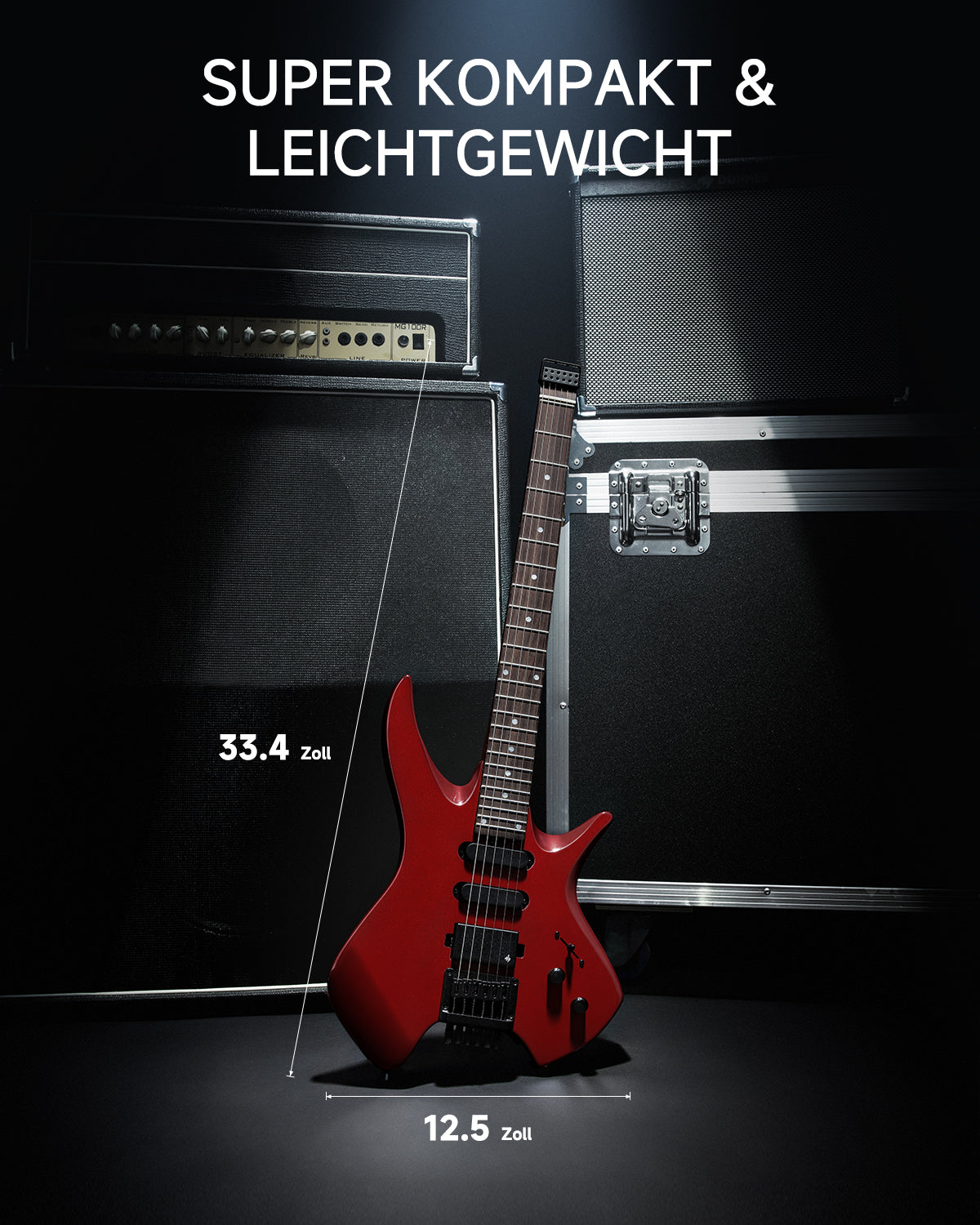 Donner HLX-500 Headless E-Gitarre-Metallic Red##