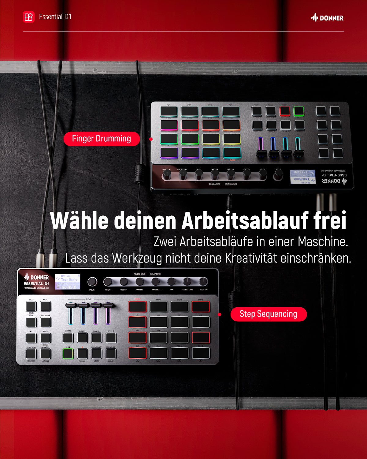 Donner Essential D1 Beat Machine Drumcomputer Tragbare elektronische Drum Maschine mit Effekten
