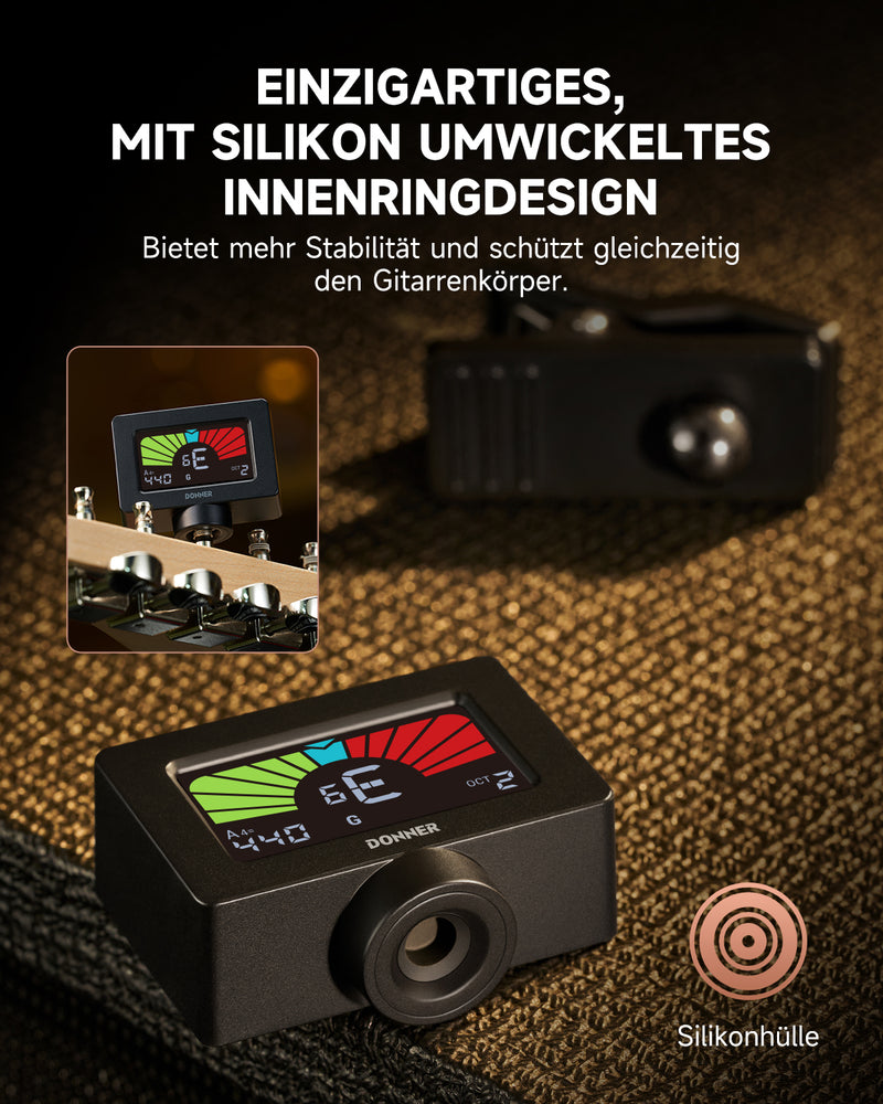 Donner Stimmgerät Gitarre Clip-On Magnetischer Gitarrentuner mit Farb-LCD-Display für Akustik-/E-Gitarre, Ukulele, Bass, Violine, Banjo, Tuning DT-10 – Schwarz