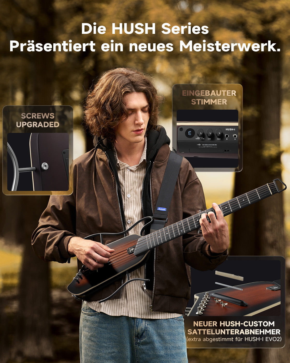 Donner HUSH™ I Ultraleicht Unterwegs Reisegitarre-HUSH™ I EVO2【Aktualisierte Version】-Sunburst##