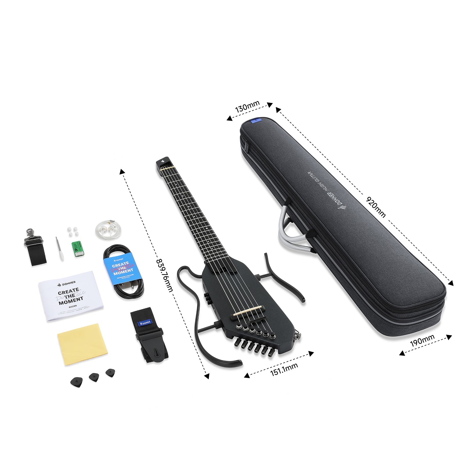 Donner HUSH™ C Nylonsaiten-Konzert Reise gitarre-Schwarz##