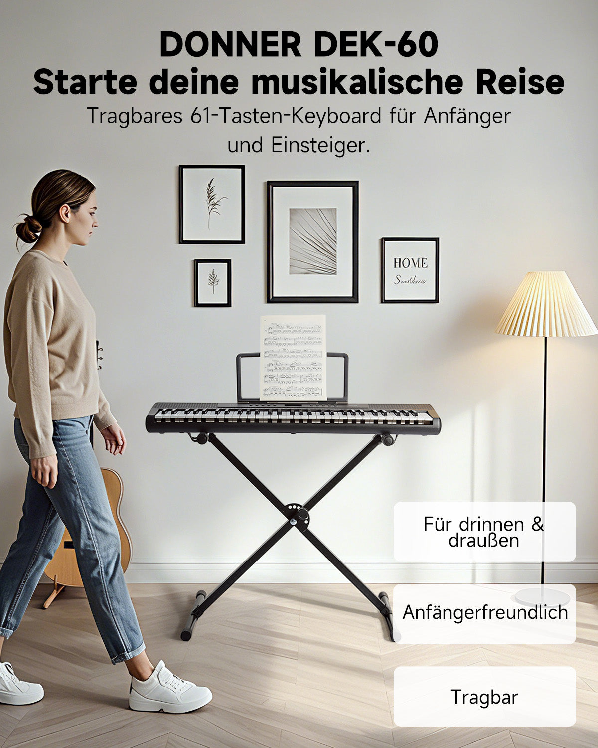 Donner DEK-60 Elektronisches Keyboard mit 61 Tasten