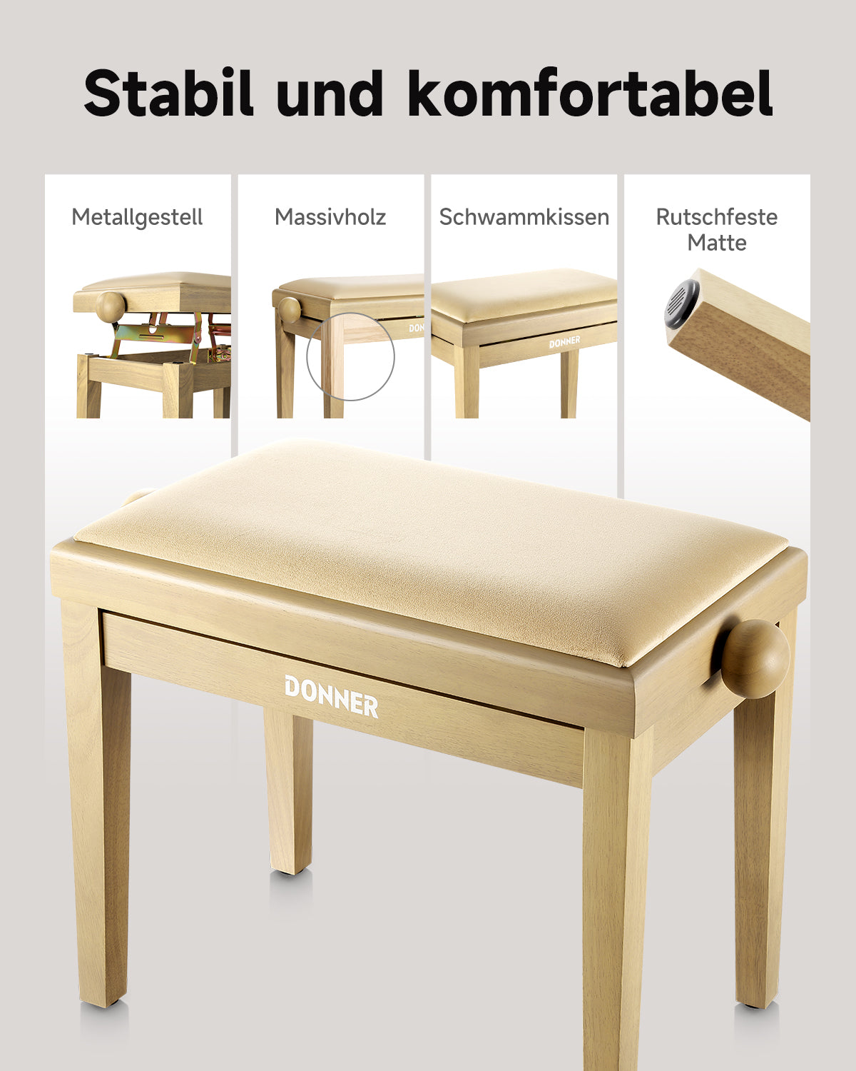 Donner Klavierhocker mit verstellbarer Höhe-Beige Matt##