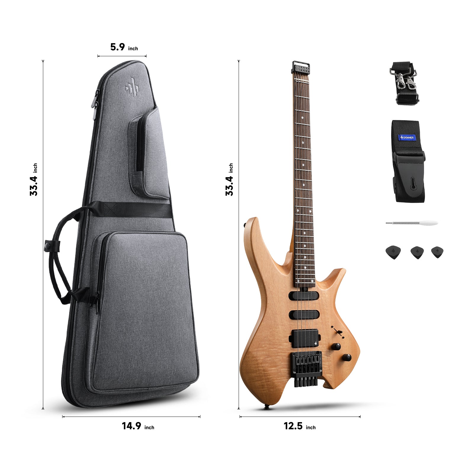 Donner NHL-500 Headless E-Gitarre-Holz Natur##