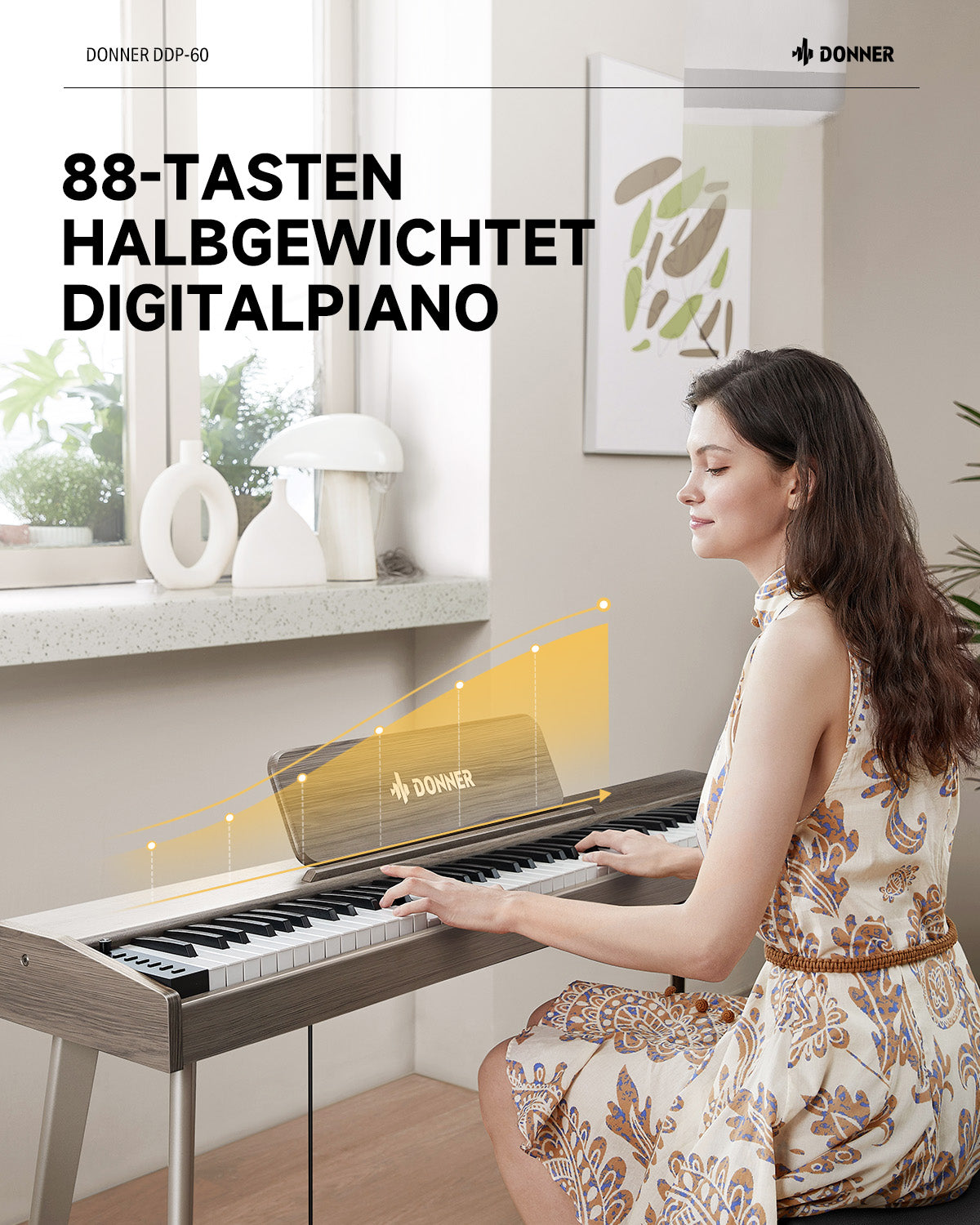 Donner DDP-60 Halbgewichtet Digital Piano-Grau-Braun##