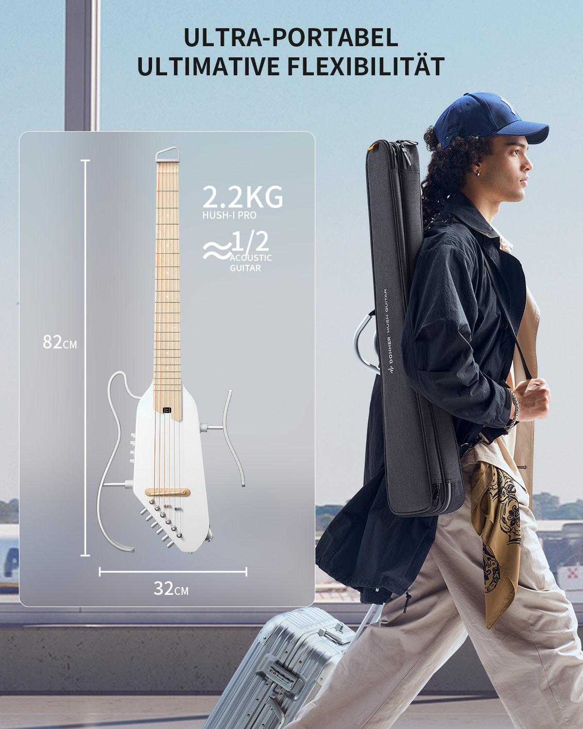 Donner HUSH™ I PRO Reisegitarre-Weiß##