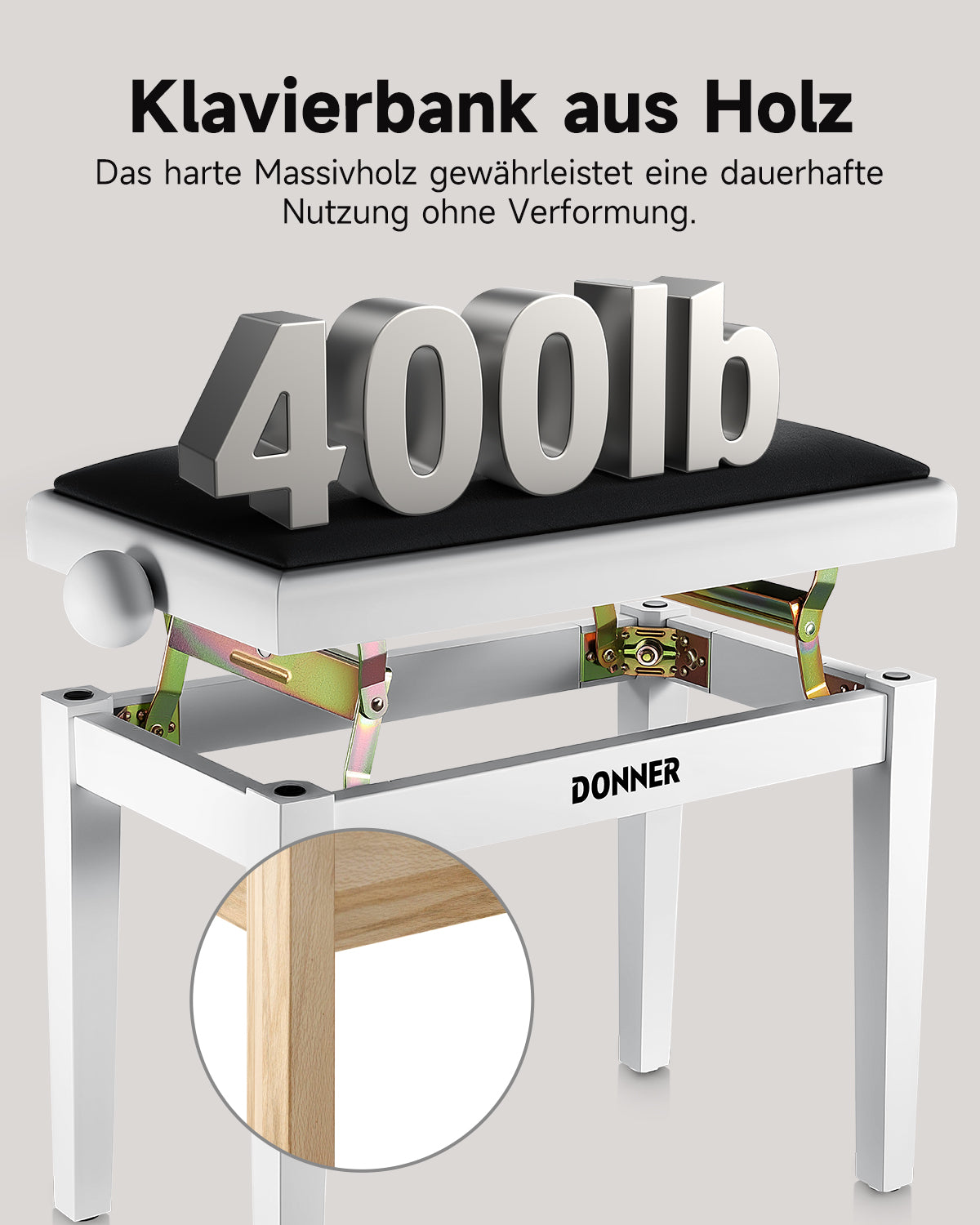 Donner Klavierhocker mit verstellbarer Höhe-Weiß Matt##