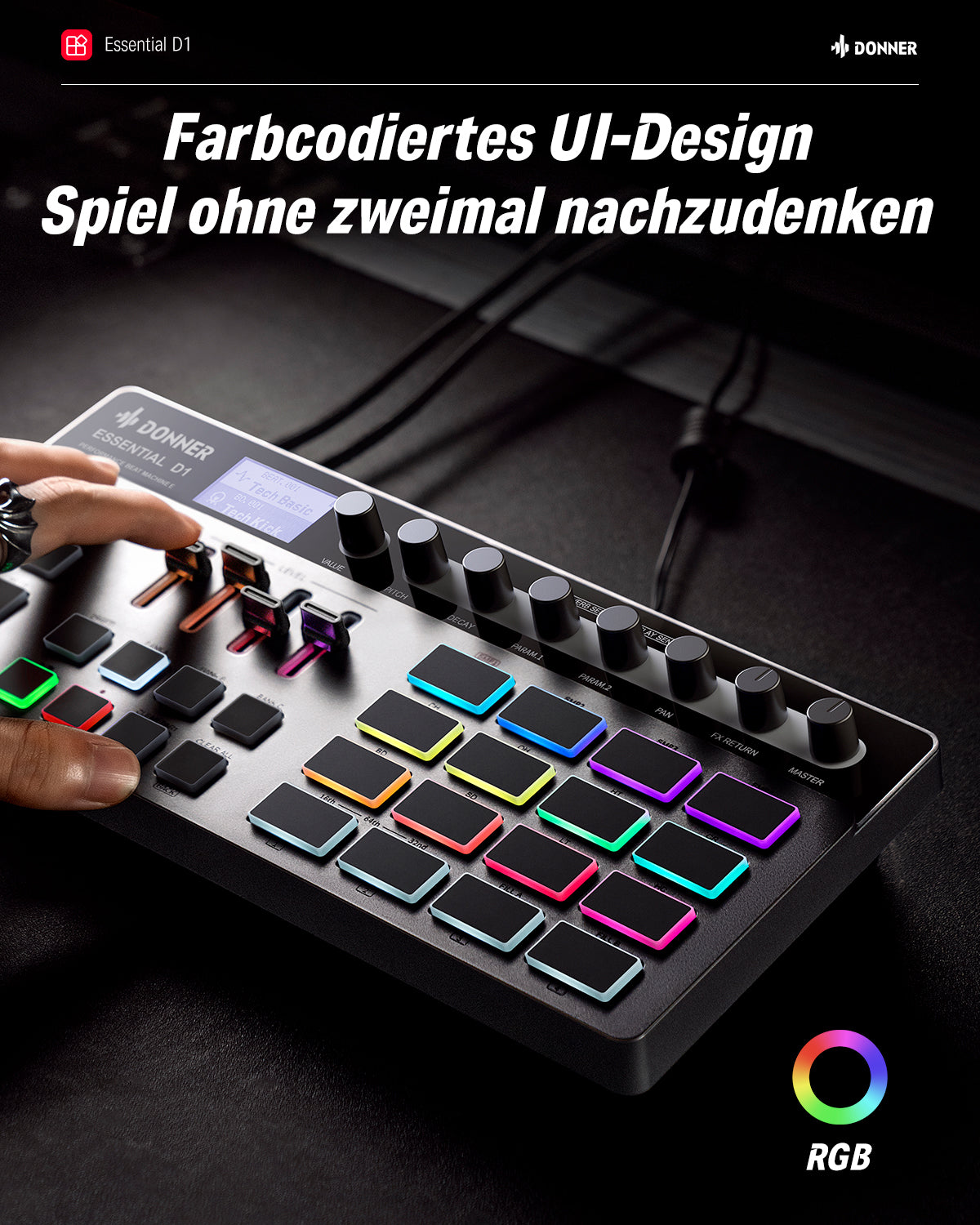 Donner Essential D1 Beat Machine Drumcomputer Tragbare elektronische Drum Maschine mit Effekten