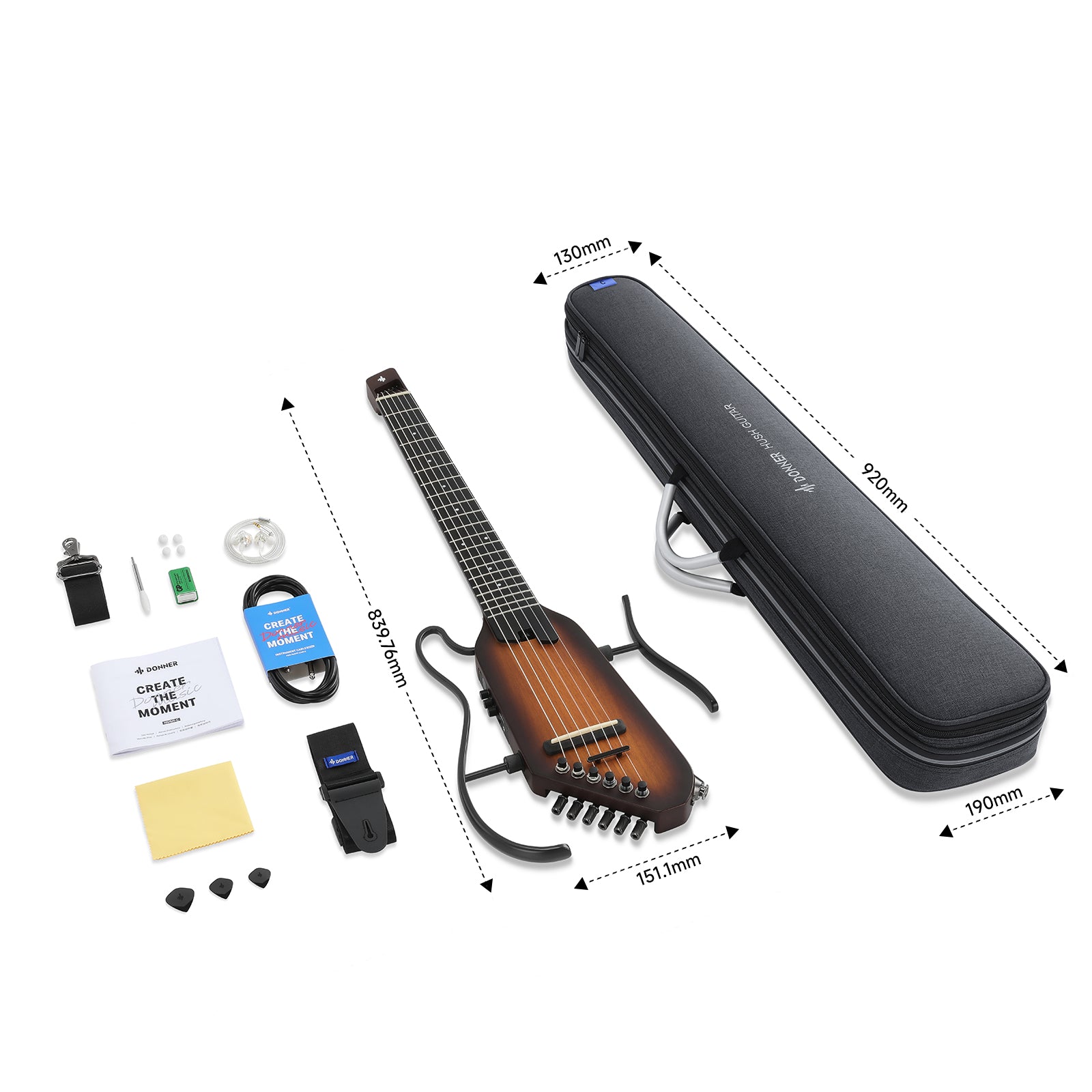 Donner HUSH™ C Nylonsaiten-Konzert Reise gitarre-Sunburst##