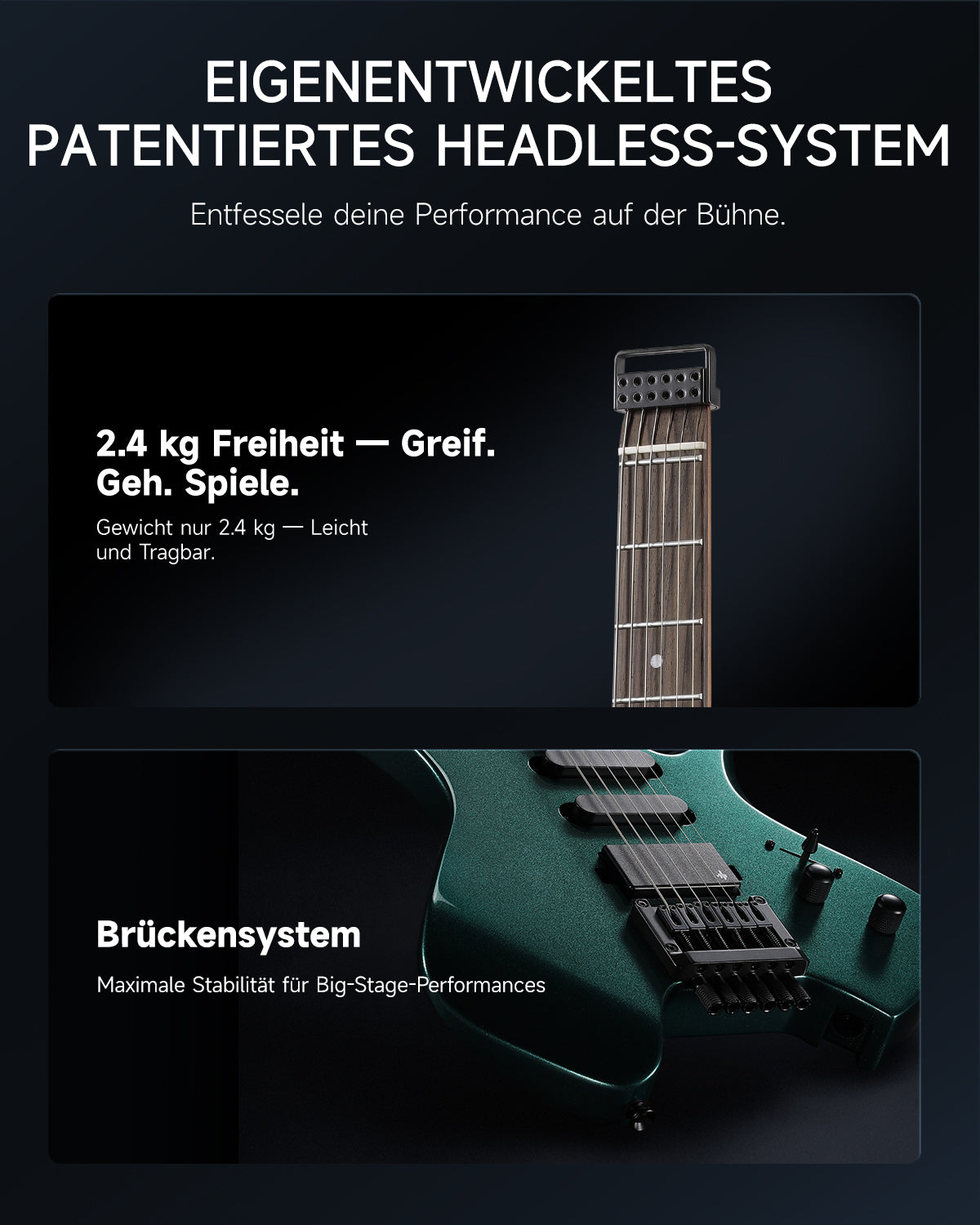 Donner HLX-500 Headless E-Gitarre-Sherwood Green##