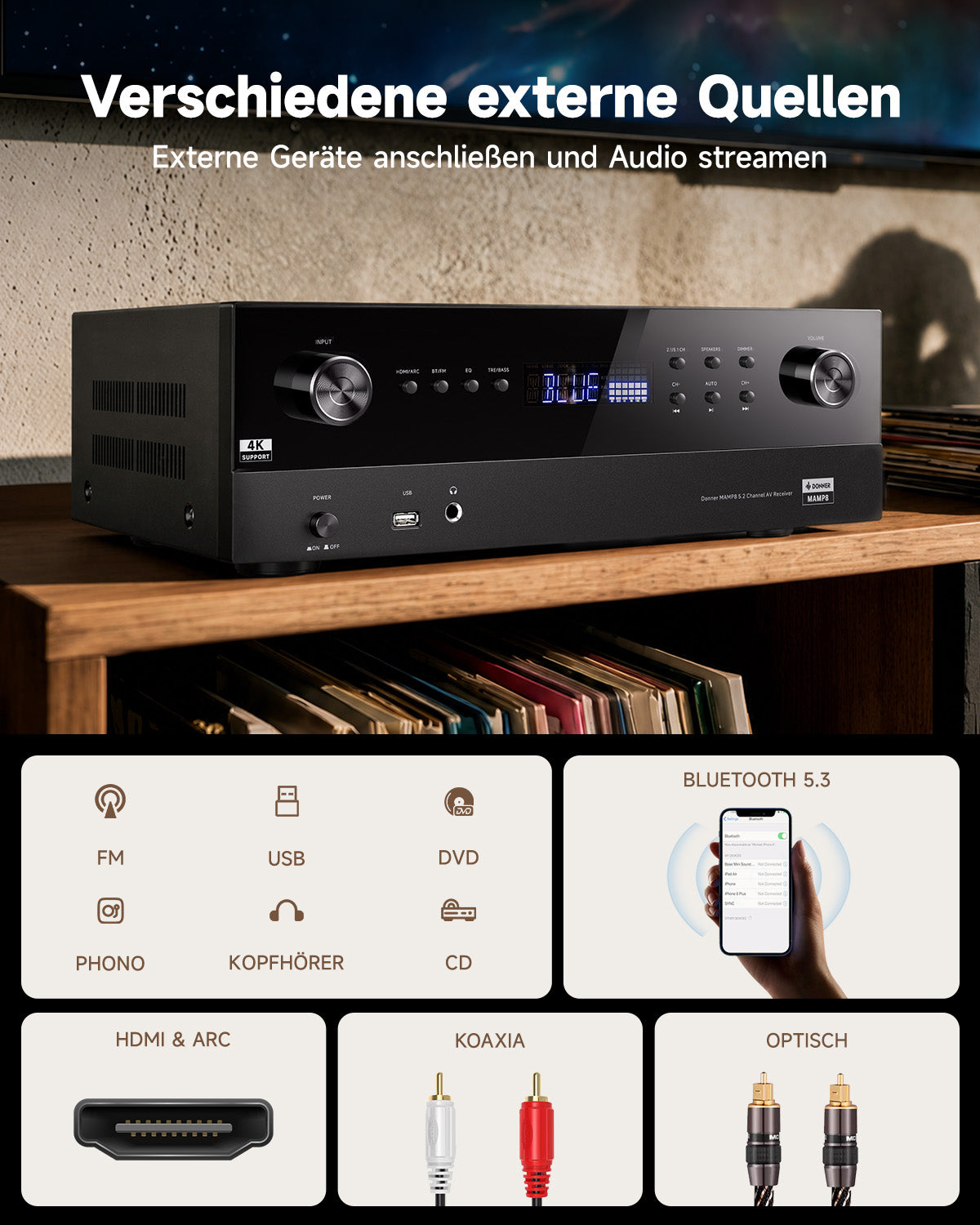 Donner MAMP8 5.2-Kanal-AV-Receiver