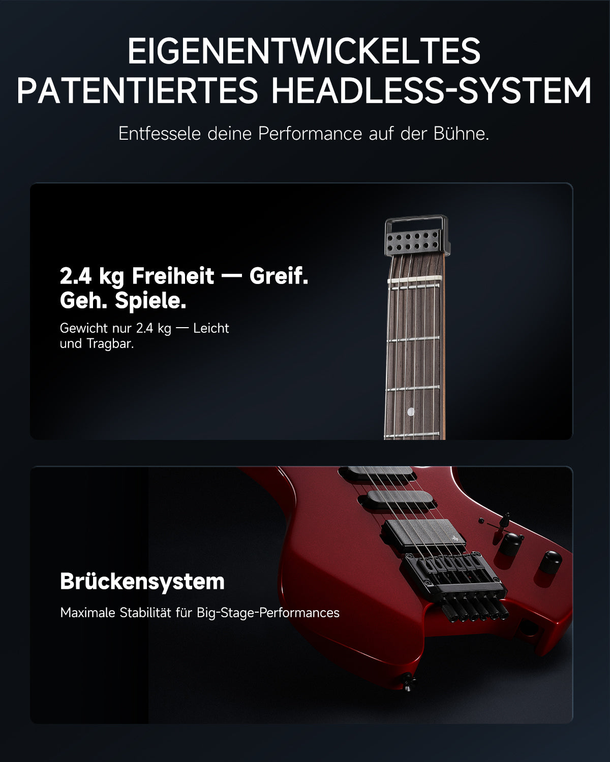 Donner HLX-500 Headless E-Gitarre-Metallic Red##