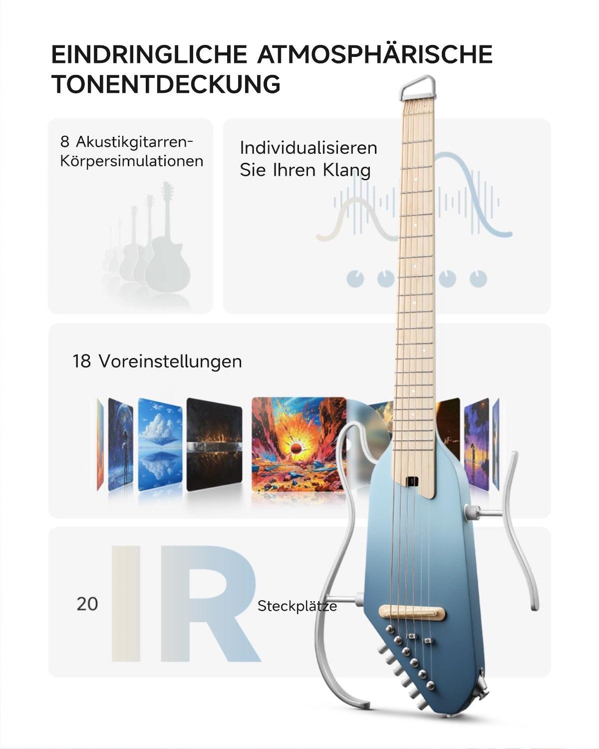 Donner HUSH™ I PRO Reisegitarre-Hawaii-Blau##