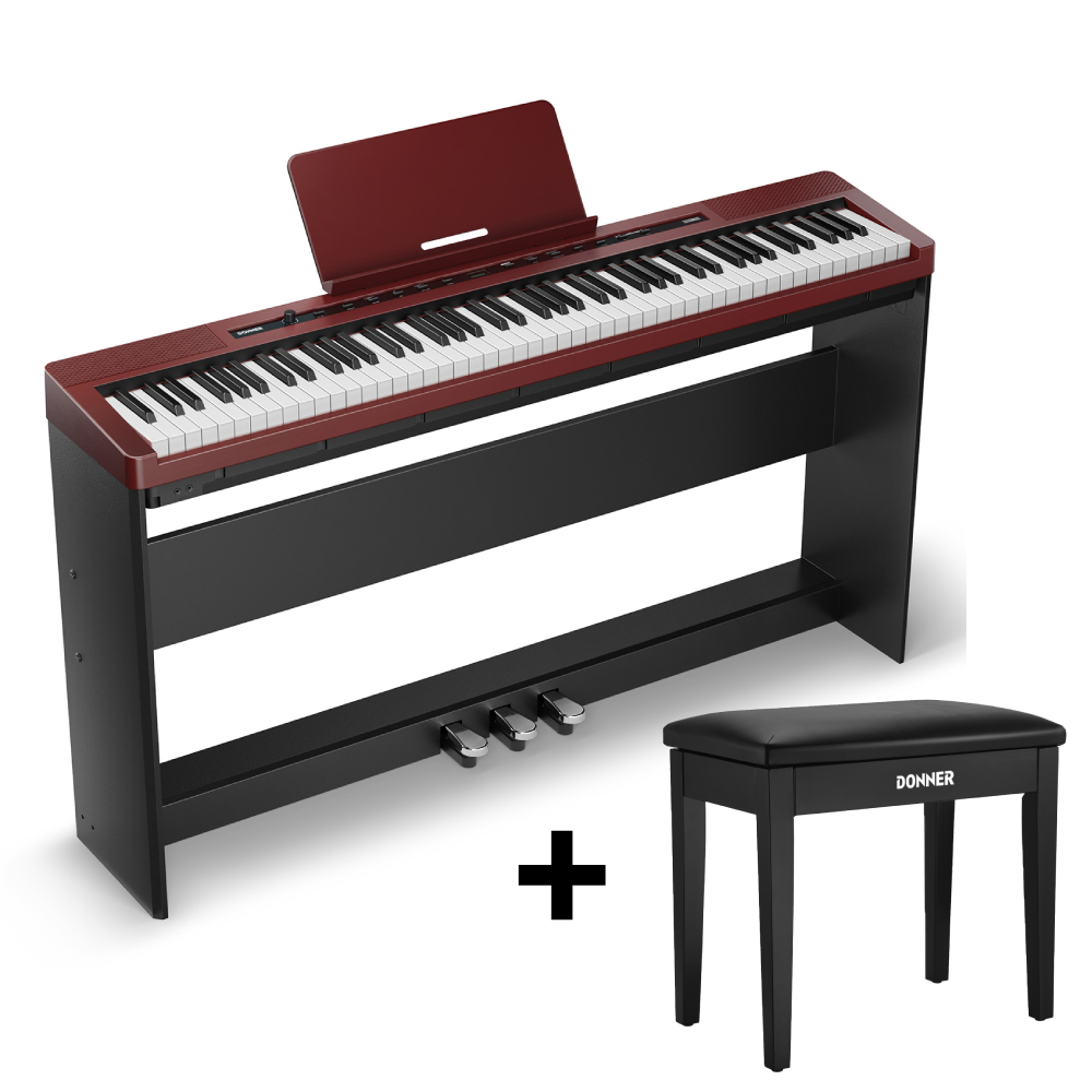 Donner DEP-16S Tragbares Digitalpiano mit Holzständer_Rot